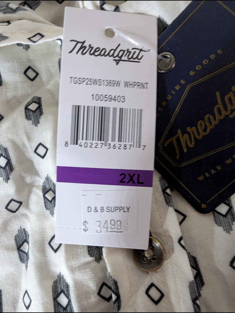 NWT Threadgrut 2XL White Geo Print Button Up Camp Shirt Pocket Casual - Picture 5 of 7